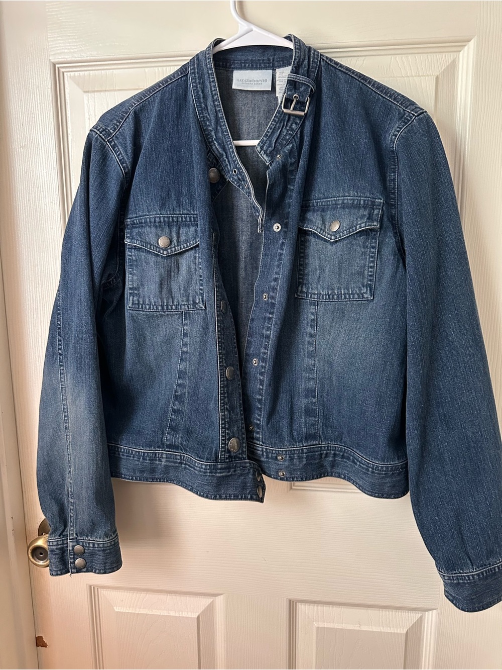 Liz Claiborne Dark Blue Denim Jacket with Buckle Collar